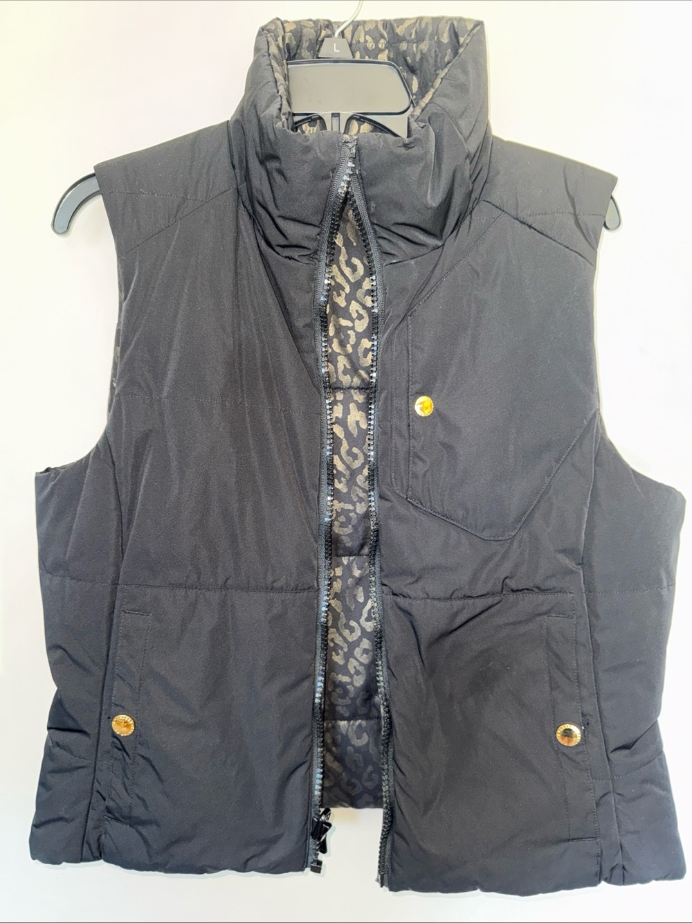 Ralph Lauren Black & Gold Leopard reversible puffer vest